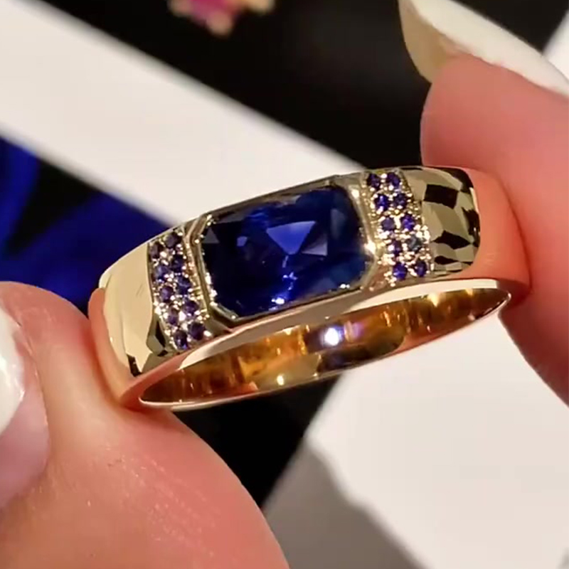 2ct Radiant Cut Blue Sapphire Men's Ring