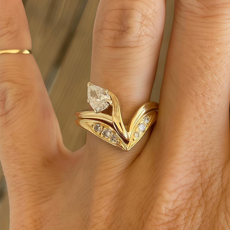 V-Shaped Bypass White Sapphire Pear Cut Engagement Ring