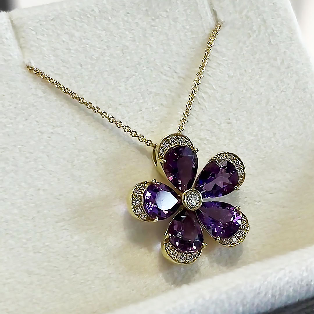Pear Cut Amethyst Sapphire Ring&Necklace&Earrings Set / 3PCS