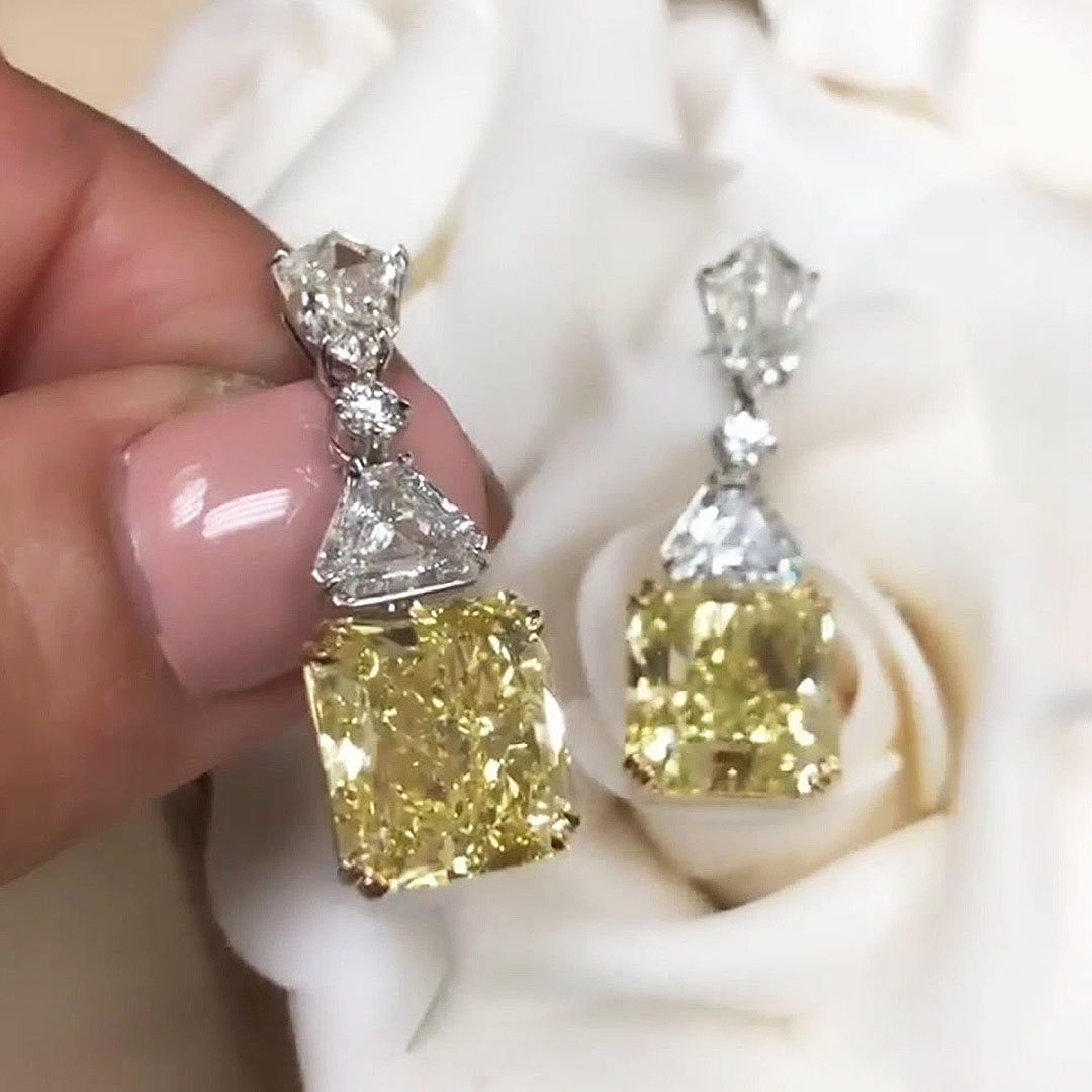 Unique Yellow&White Sapphire Drop Earrings