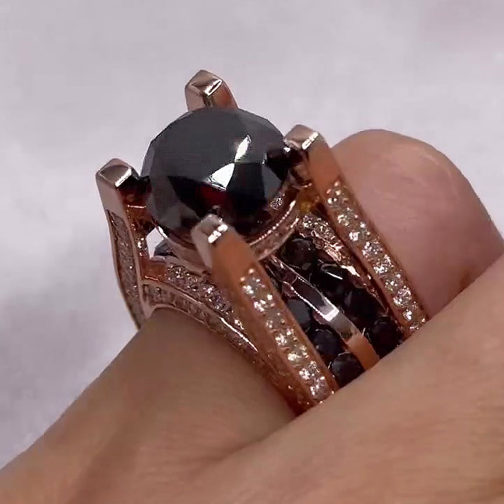 2ct East-west Design Round Cut Black Sapphire Engagement Ring