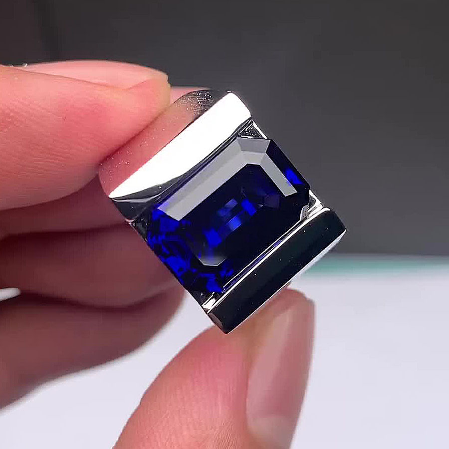 6ct Emerald Cut Blue Sapphire Men's Engagement Ring