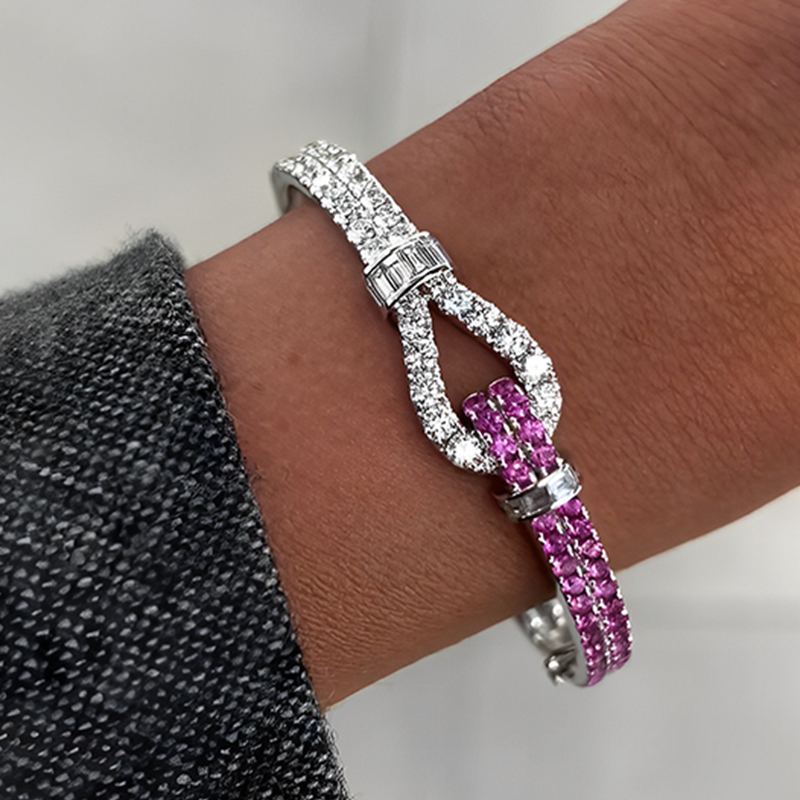 Two Tone Pink&White Sapphire Knot Bracelet
