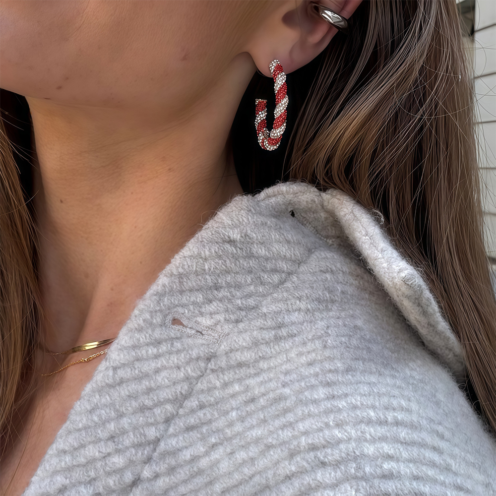 Bold Fashion Style Red&White Sapphire Braided Hoop Earrings