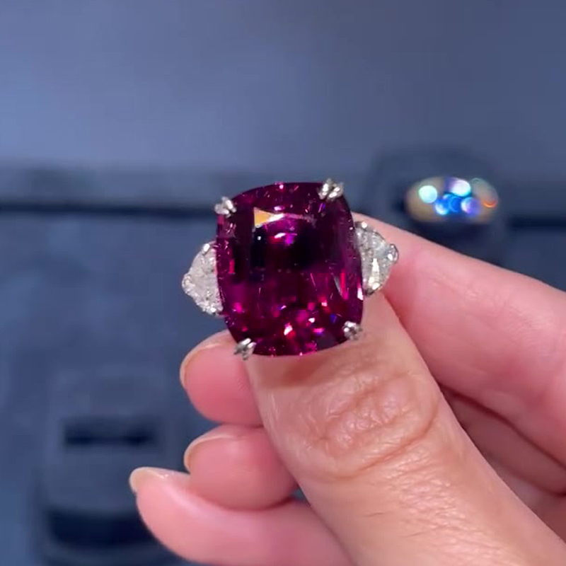 4ct Cushion Cut Ruby Sapphire Three Stone Ring