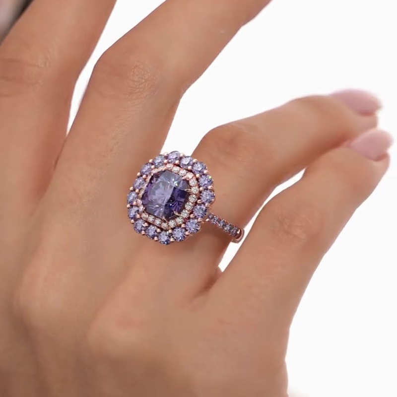 Double Halo 3ct Radiant Cut Amethyst Sapphire Engagement Ring