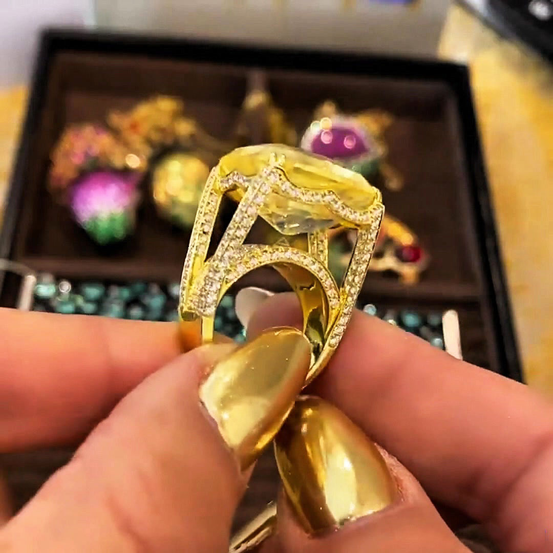 7ct Stunning Cushion Cut Yellow Sapphire Engagement Ring