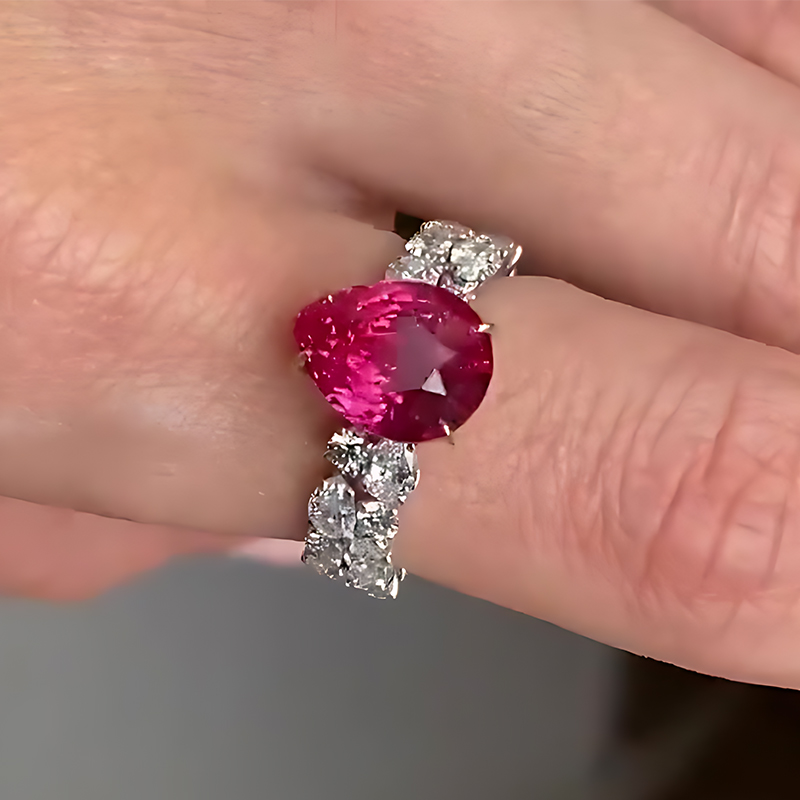 2.85ct Pear Cut Ruby & White Sapphire Engagement Ring
