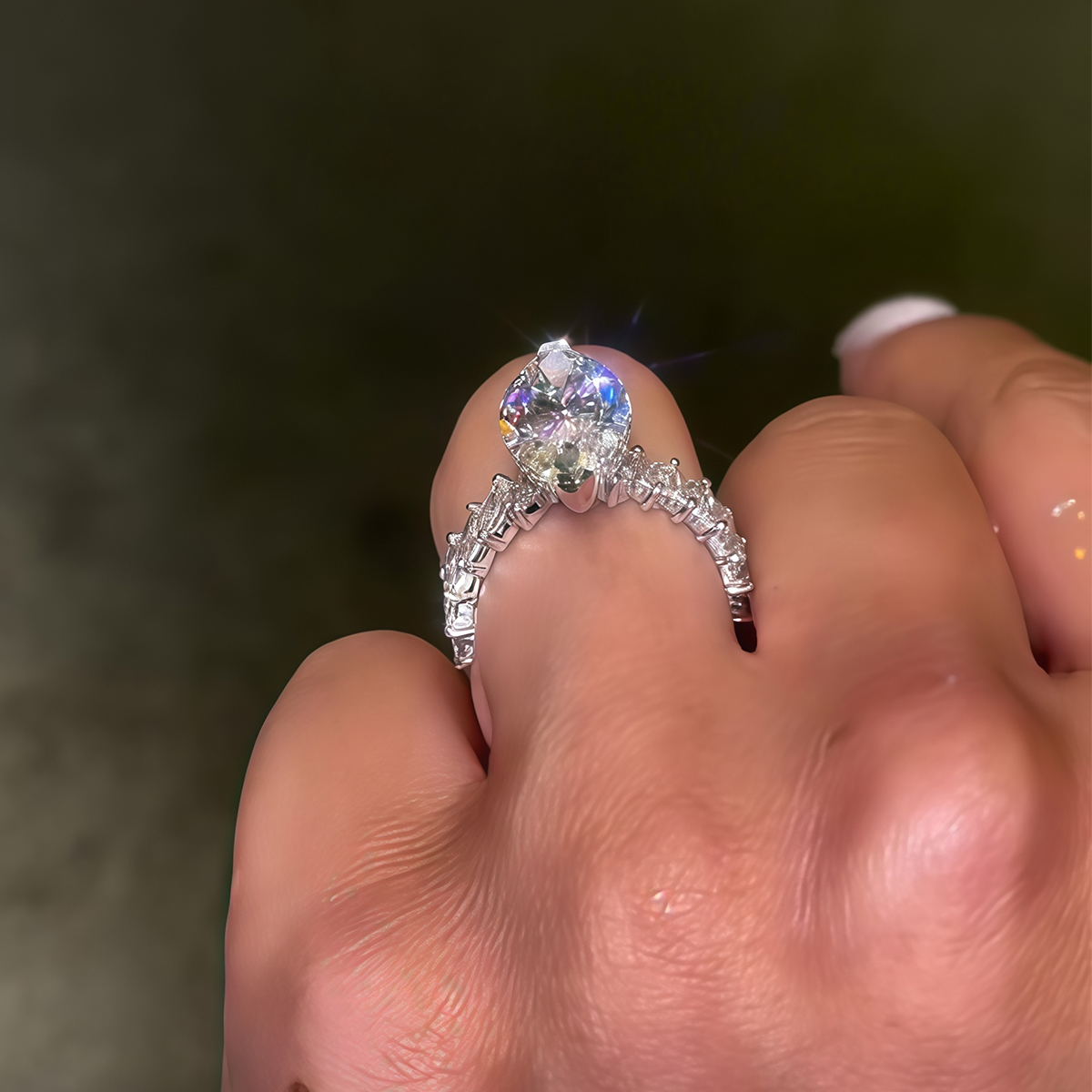 4ct Marquise Cut White Sapphire Diamond Accented Engagement Ring