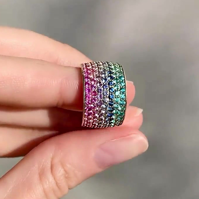 6.85ct Round Cut Rainbow Sapphire Eternity Ring