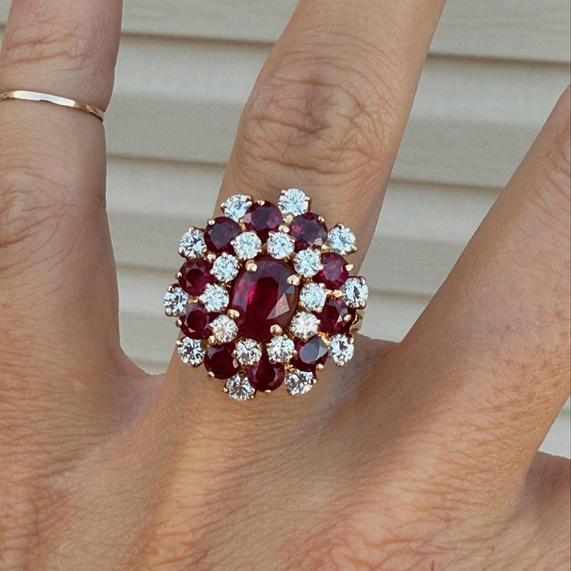 3ct Oval Cut Ruby Sapphire Halo Cocktail Ring