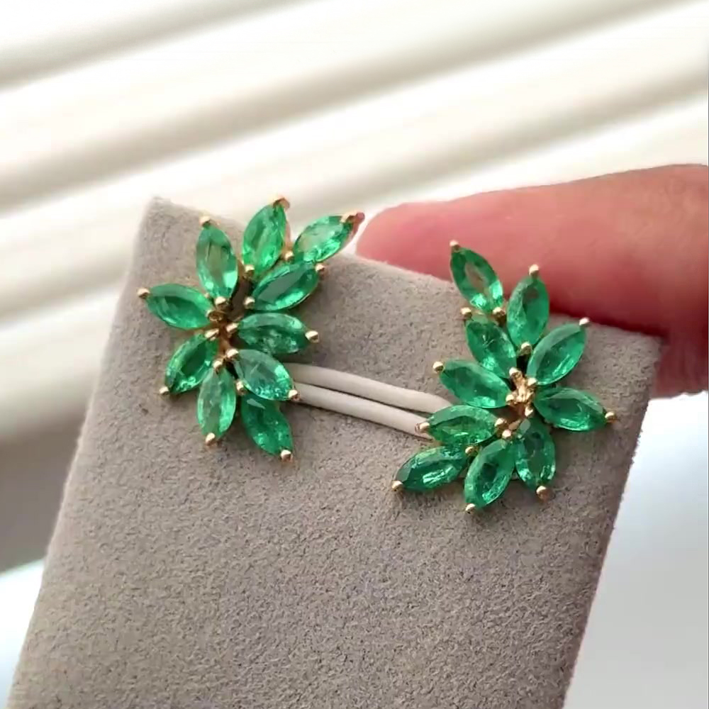 Vintage Marquise Cut Emerald Sapphire Stud Earrings