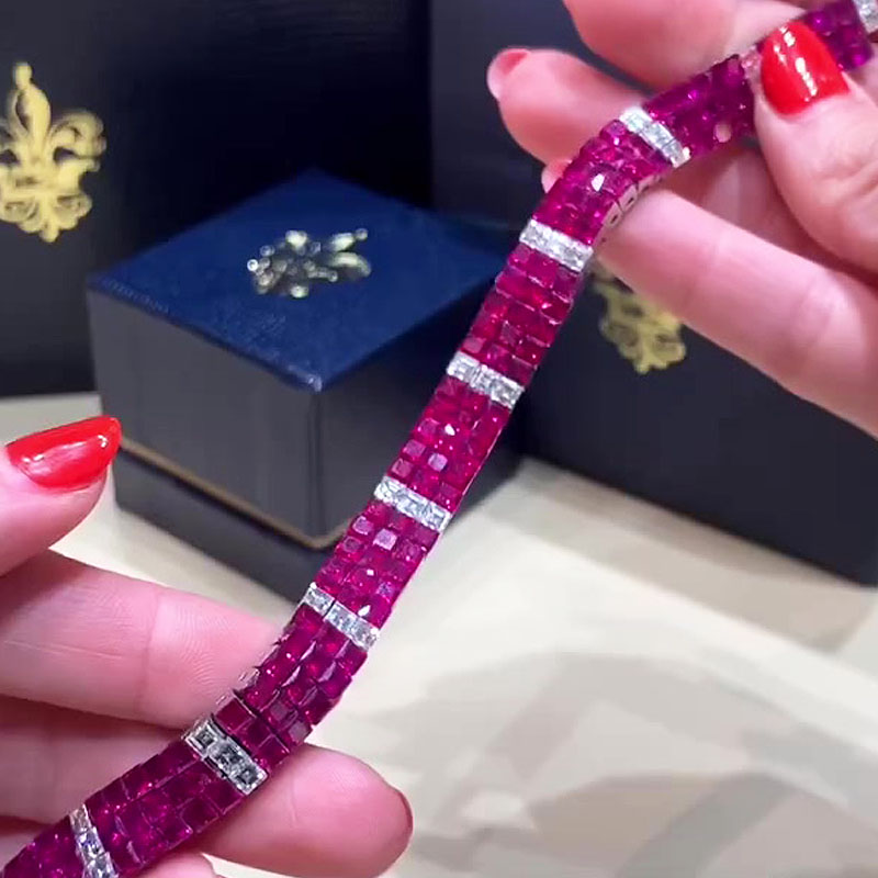 Priness Cut Three-row Two-tone Sapphire Bracelets