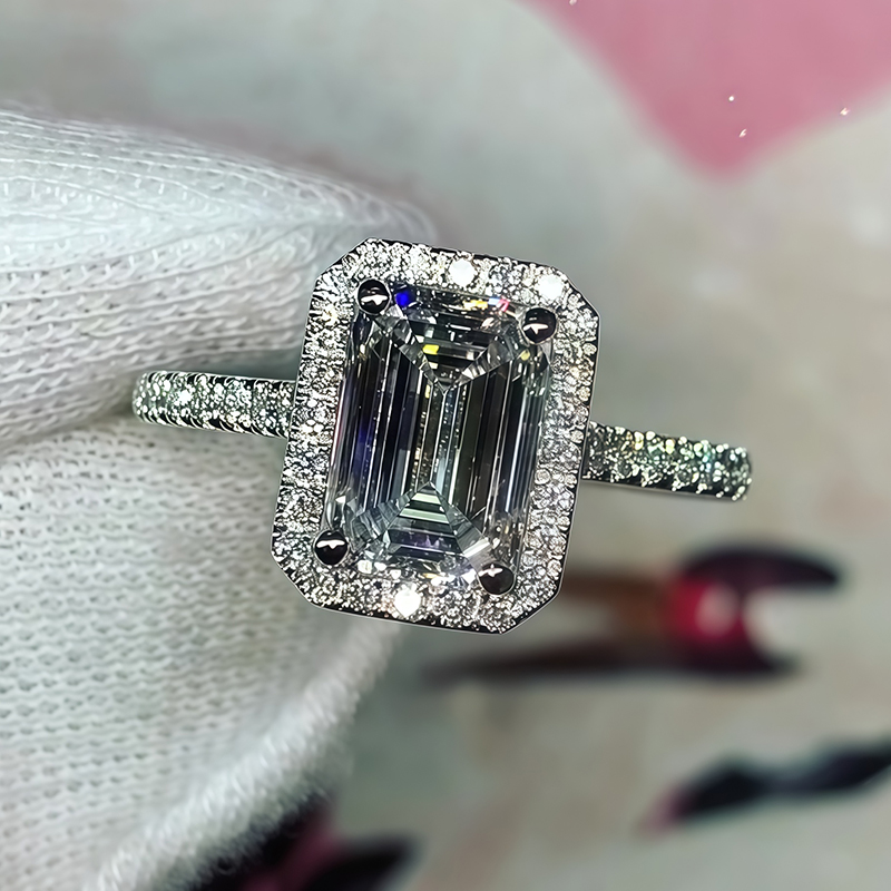 3ct Emerald Cut White Sapphire Halo Ring