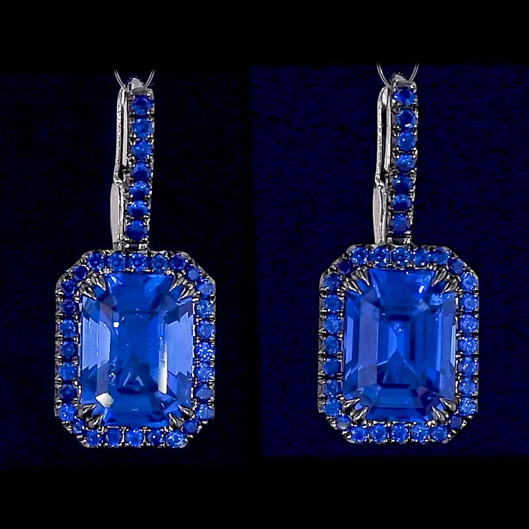 Emerald Cut Blue Sapphire Drop Earrings