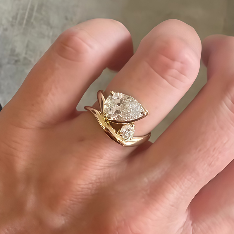 3.5ct Pear Cut White Sapphire Twisted Engagement Ring