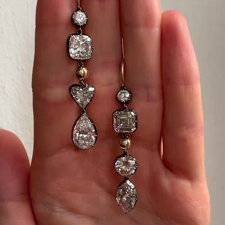 Multi-cut White Sapphire Drop Earrings