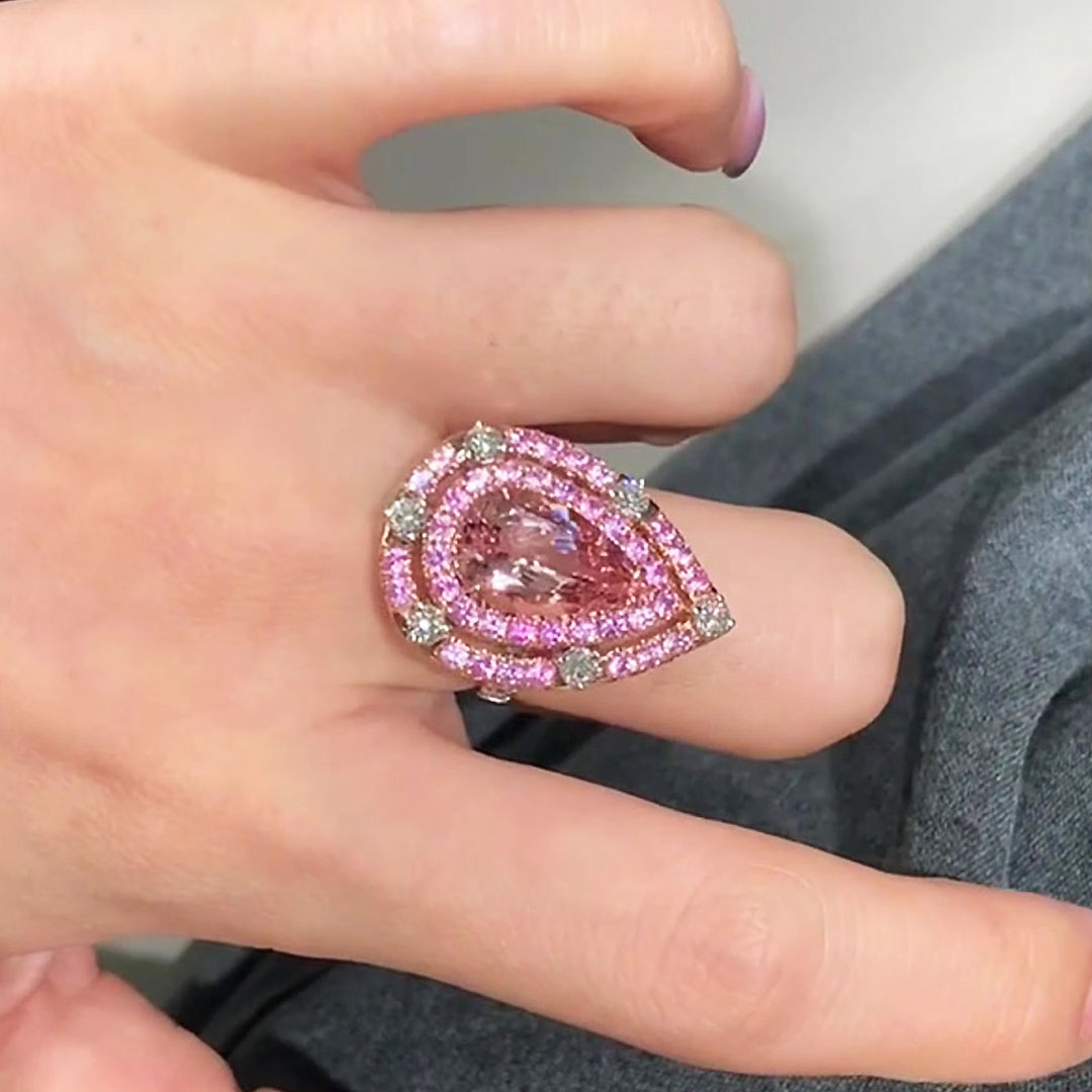 5ct Halo Pear Cut Pink Sapphire Engagement Ring