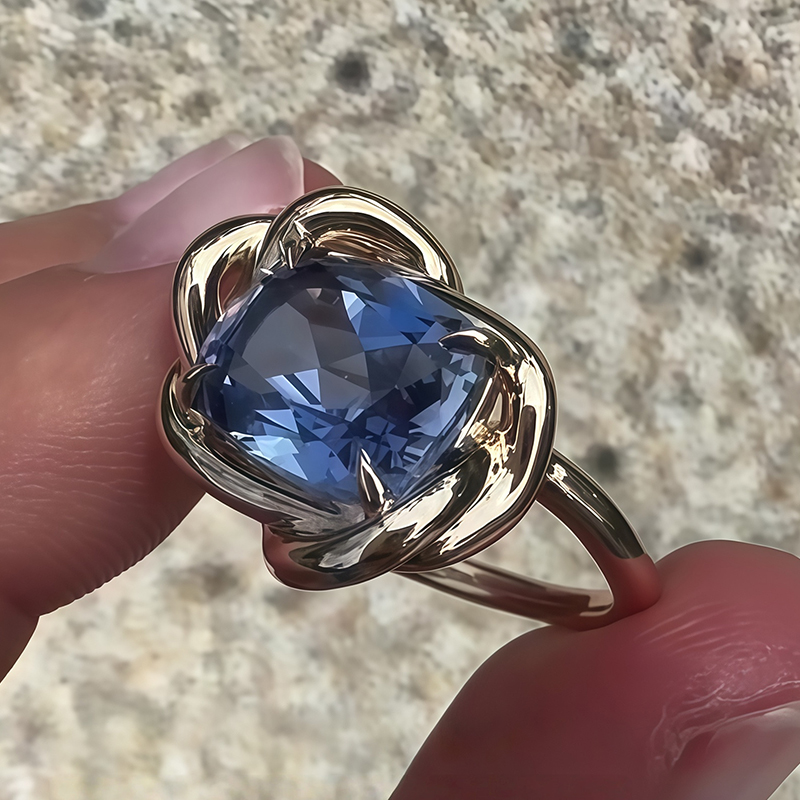 1.5ct Cushion Cut  Aquamarine & White Sapphire Woven Solitaire Ring