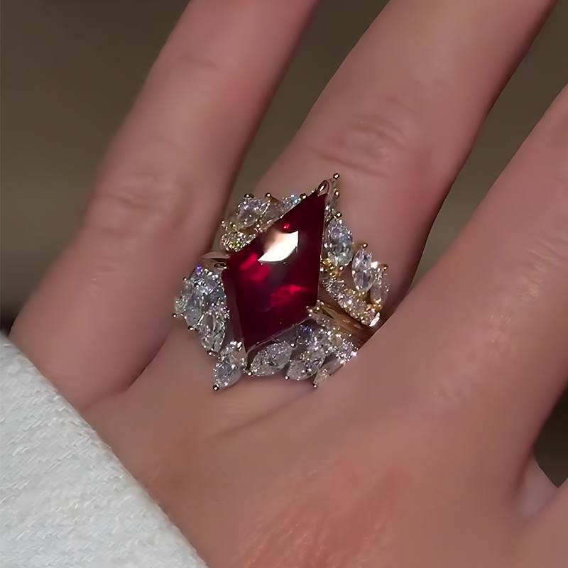 3ct Kite-cut Ruby Engagement Ring Set  / 3-Piece