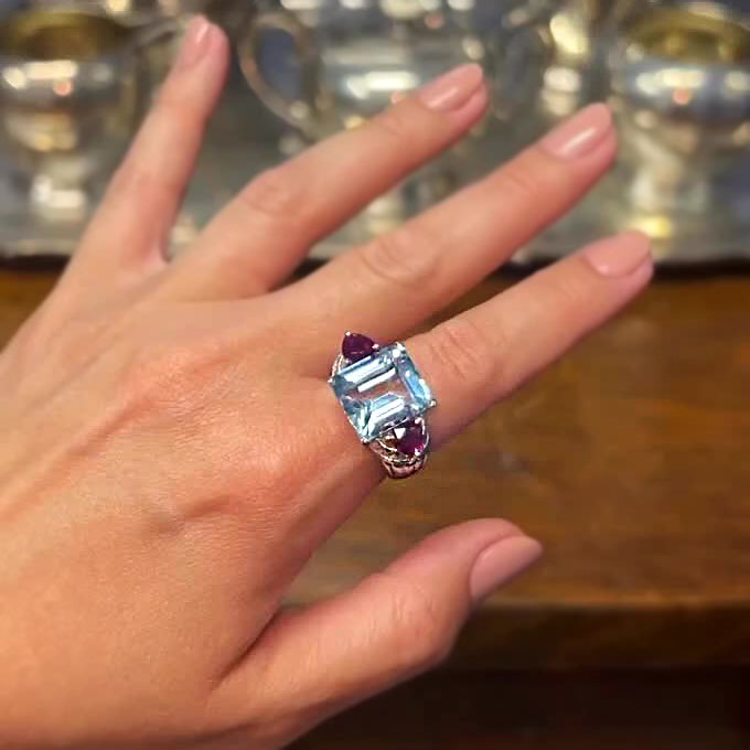 5ct Three-Stone Emerald Cut Aquamarine Sapphire Engagement Ring