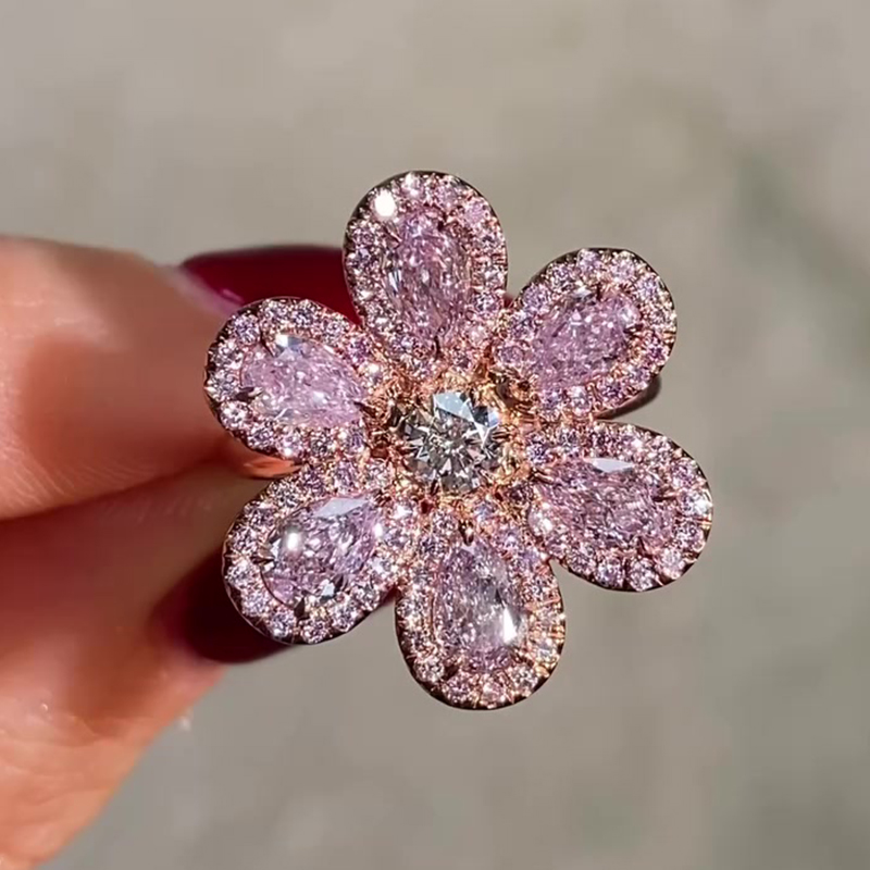 Pear Cut Pink Sapphire Floral Engagement Ring