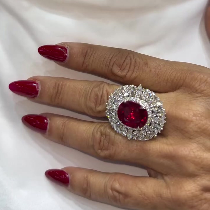 5.5ct Oval Cut Garnet & White Sapphire Multi-Halo Cocktail Ring