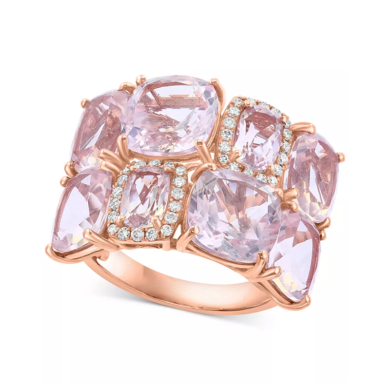 10.16ct Cushion Cut Pink Quartz Sapphire Cluster Ring
