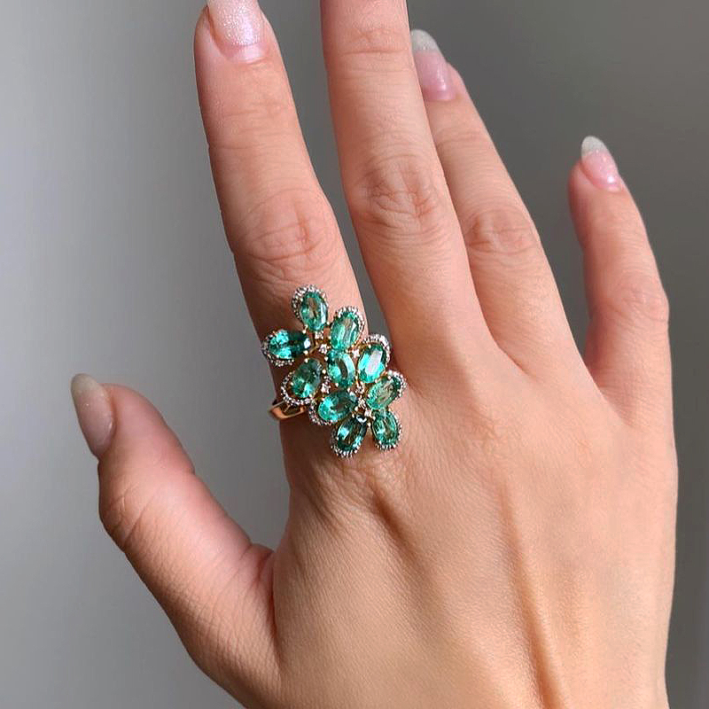 9.25ct Oval Cut Emerald Sapphire Eternity Ring