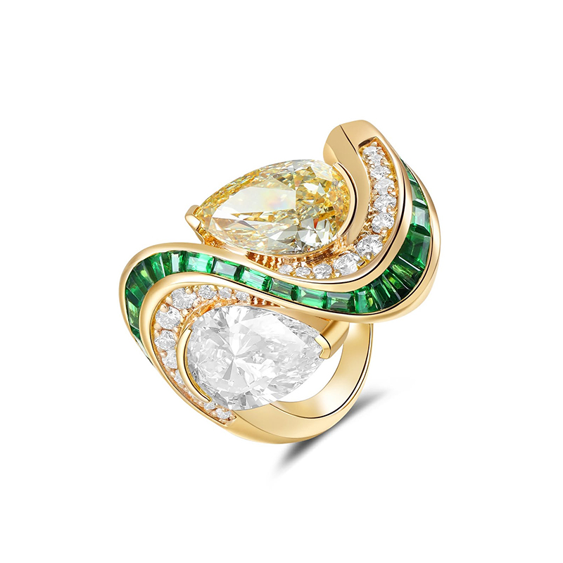 Irregular 4ct Pear Cut Yellow Sapphire Engagement Ring