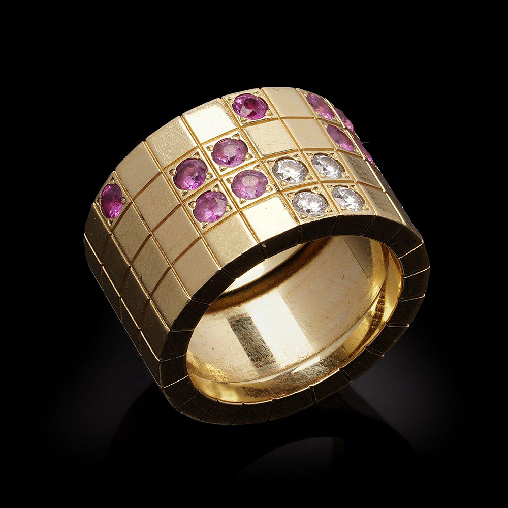 Frost Grid Design 1.35ct Pink&White Sapphire Wedding Band