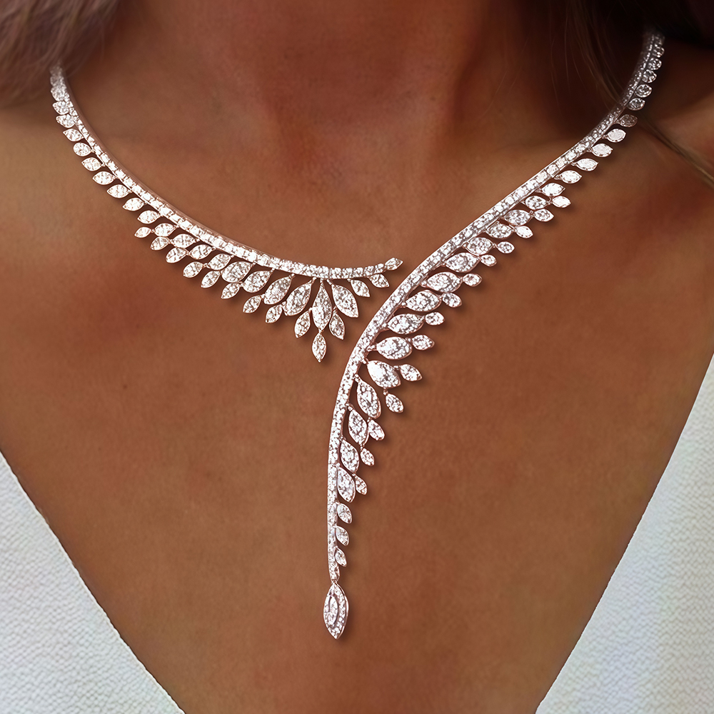 Open Design Marquise&Round Cut White Sapphire Necklace