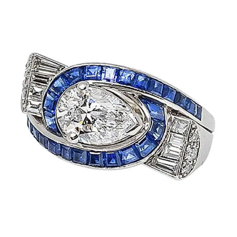 Swirl Design 1.5ct Pear Cut White Sapphire Engagement Ring