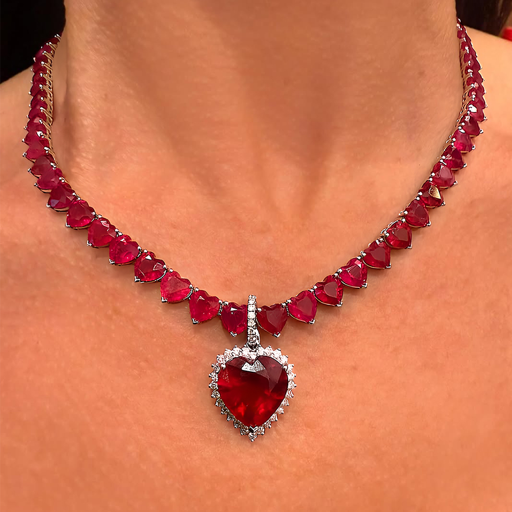 Heart Cut Ruby Sapphire Pendant Necklace