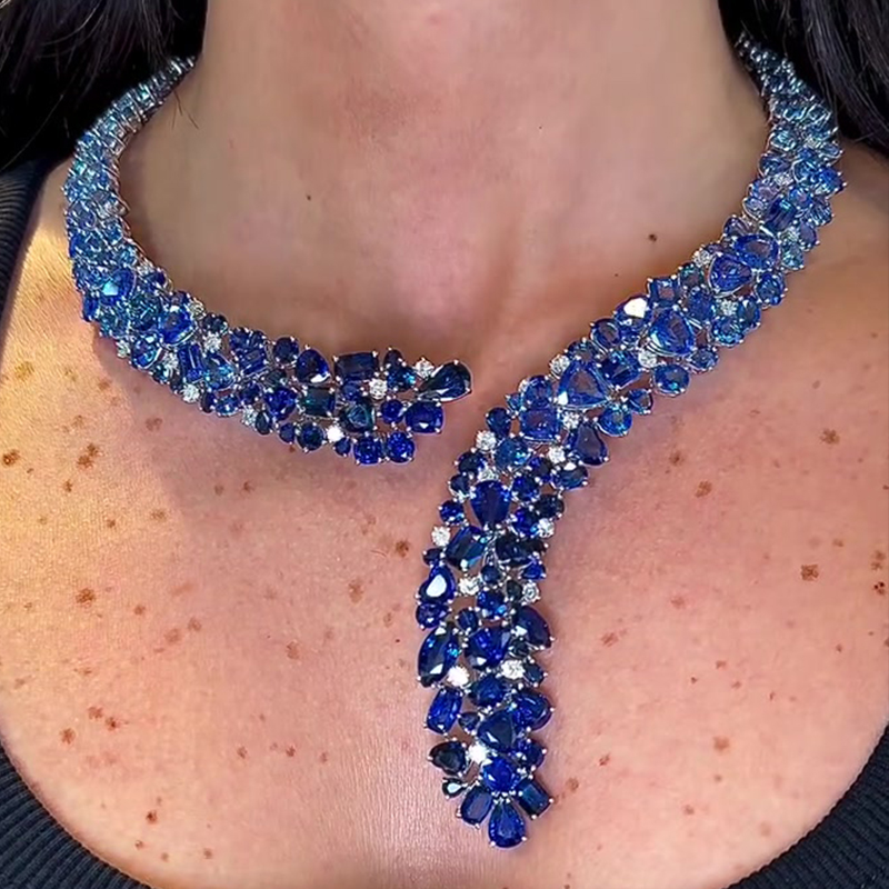 Mixed Cut Blue & White Sapphire Necklace
