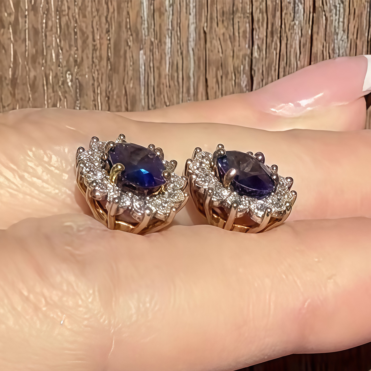 Halo Oval Cut Blue Sapphire Stud Earrings