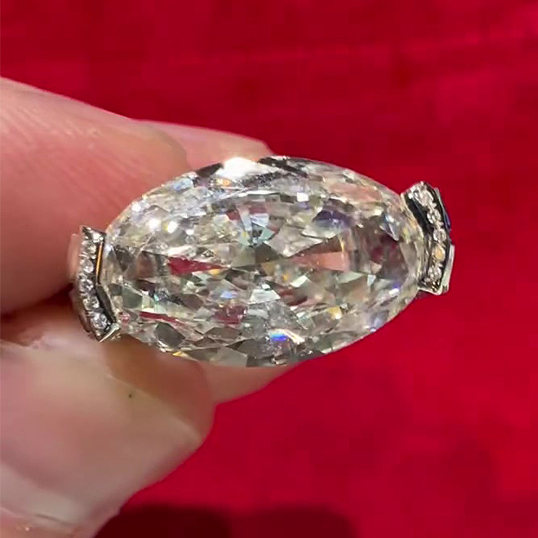 East-west Design 5ct Oval Cut White Sapphire Engagement Ring