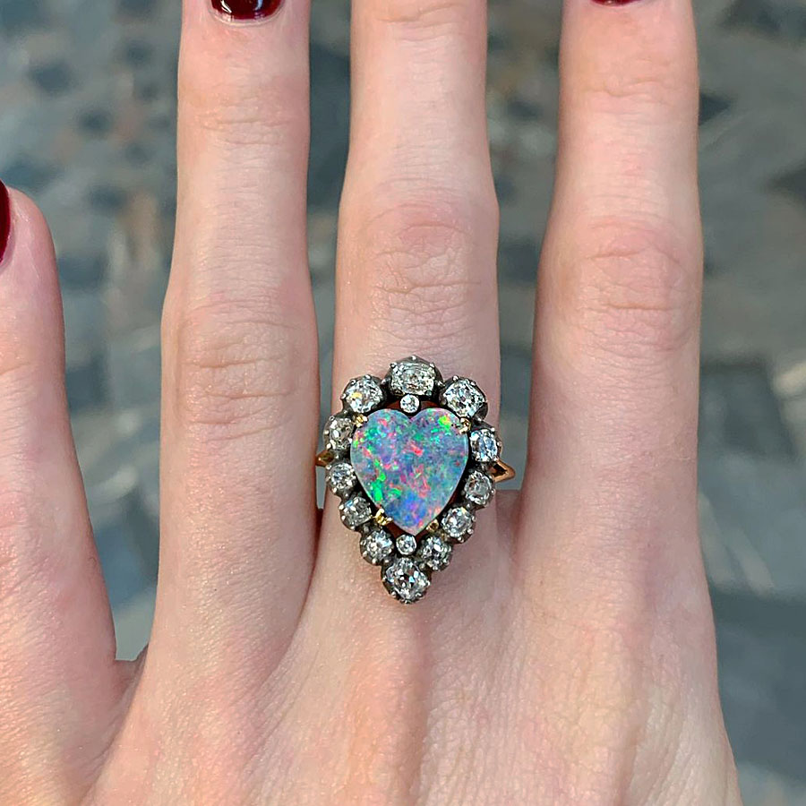5ct Art Deco Heart Cut Opal Sapphire Engagement Ring