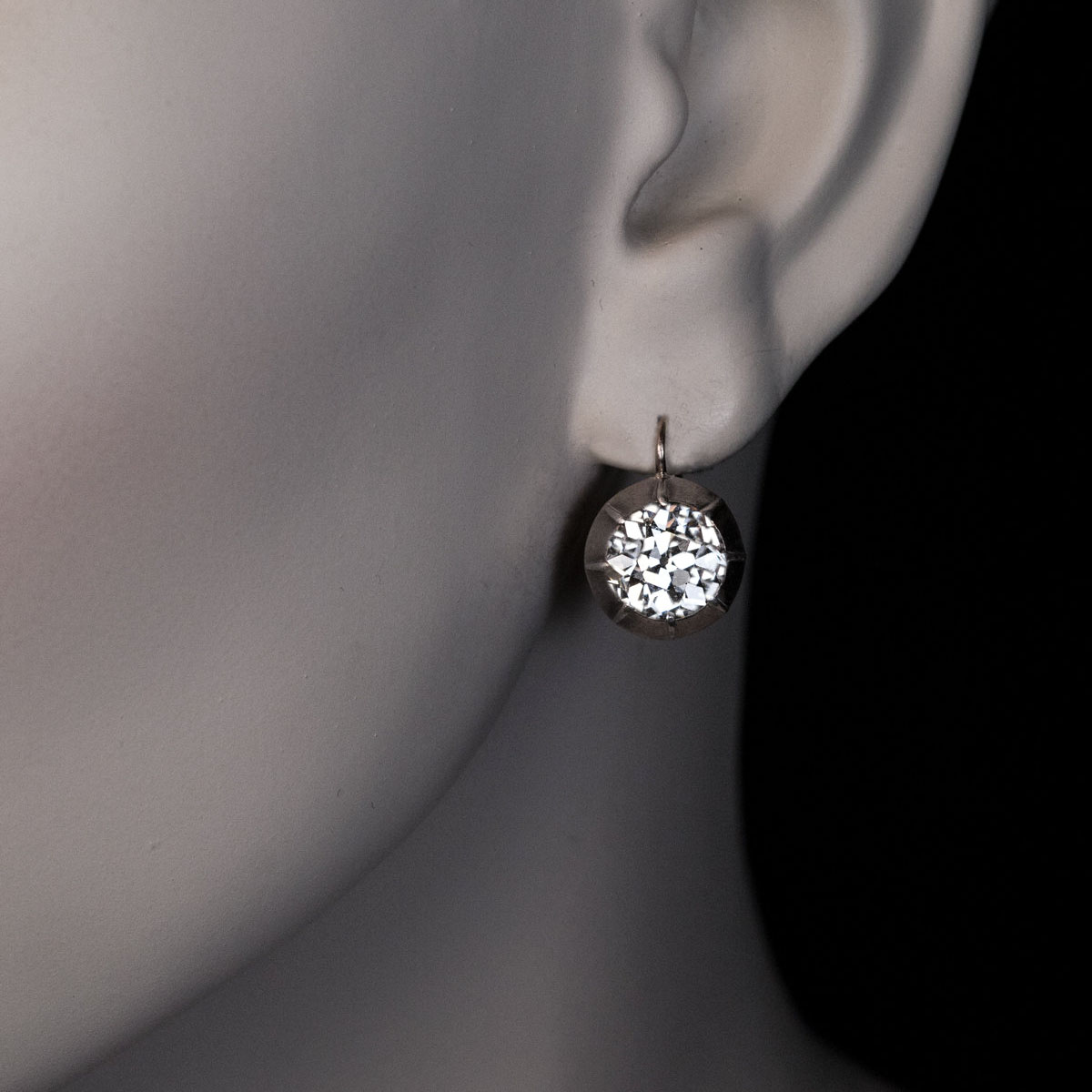 Old European Cut White Sapphire Hoop Earrings