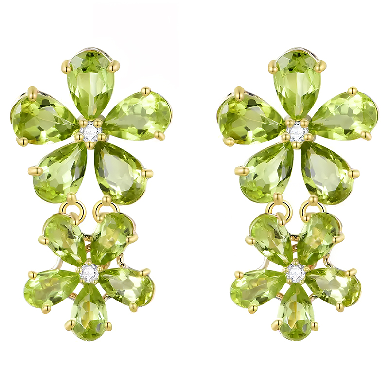 Petals Design Pear Cut Green Sapphire Earrings