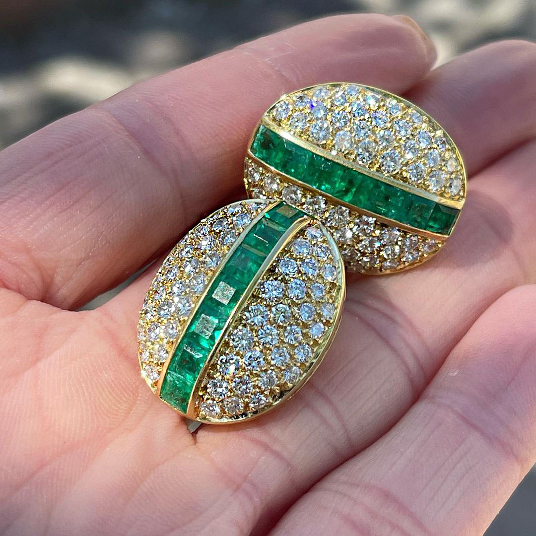 Micro-pave Setting Emerald Cut Emerald Sapphire Stud Earrings