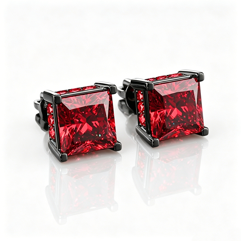 Classic Princess Cut Stud Men's Earrings (4 Color Options)