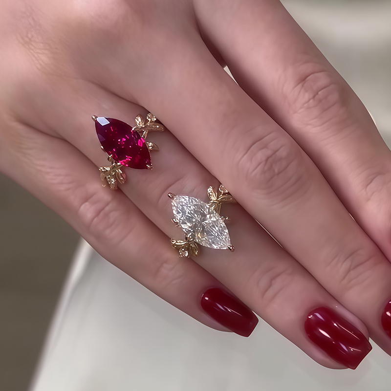 3ct Marquise Cut Ruby&White Hidden Halo Floral Ring