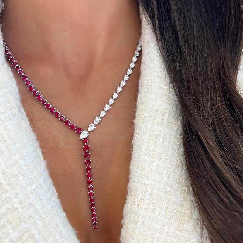 Two Tone Y-Necklace with Pear Cut Gemstones (5 Color Options)