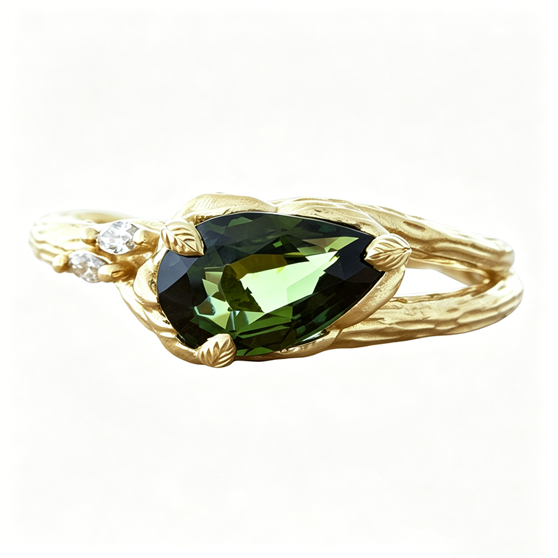 2.25ct Marquise Cut Green Sapphire Asymmetric Split Shank Cocktail Ring