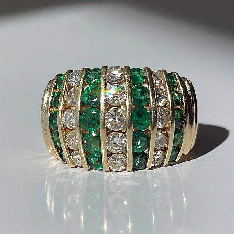 7.55ct Art Deco Round Cut Emerald Sapphire Eternity Ring