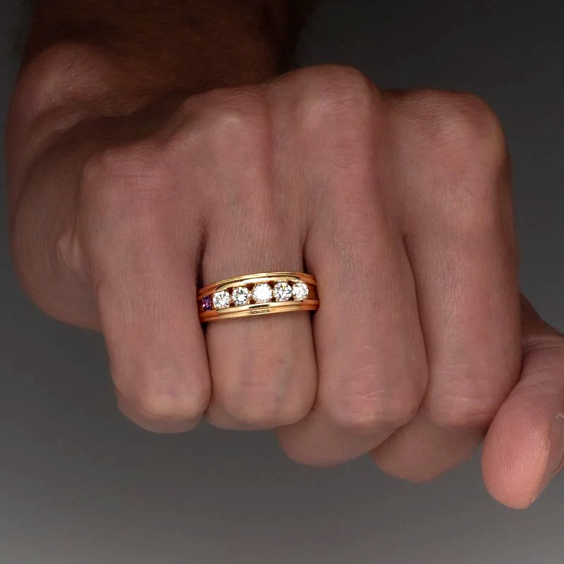 1.25ct Round Cut Diamond&Amethyst Mens Band Ring