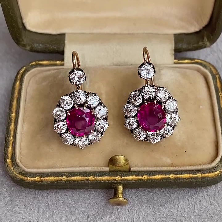 Round Cut Ruby Sapphire Cluster Earrings