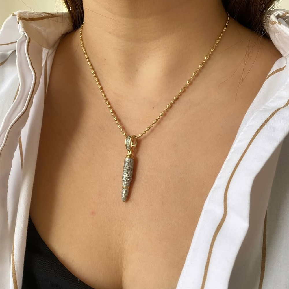 Bullet Shape White Sapphire Pave Pendant Necklace