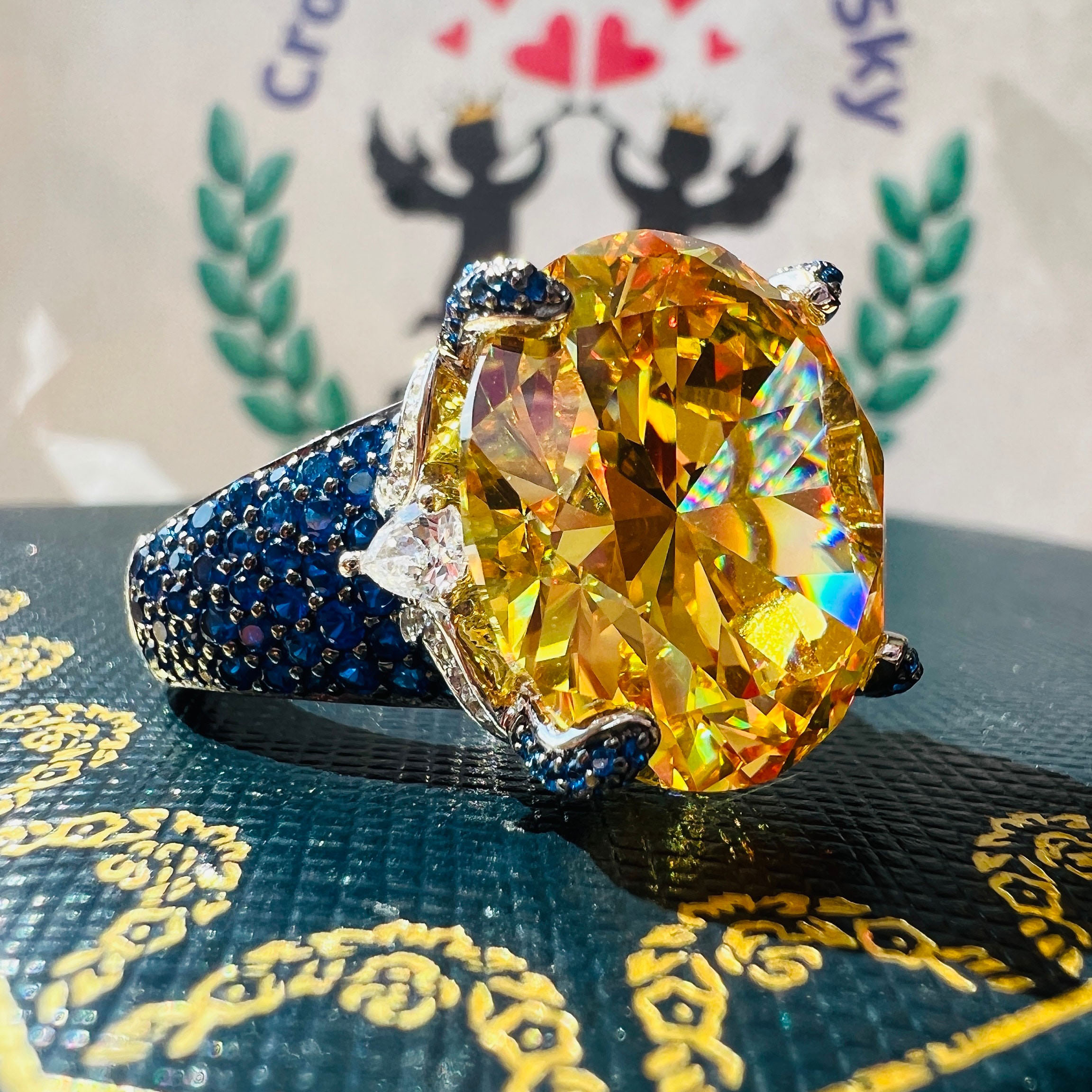 Luxury 20ct Round Cut Yellow Sapphire Engagement Ring